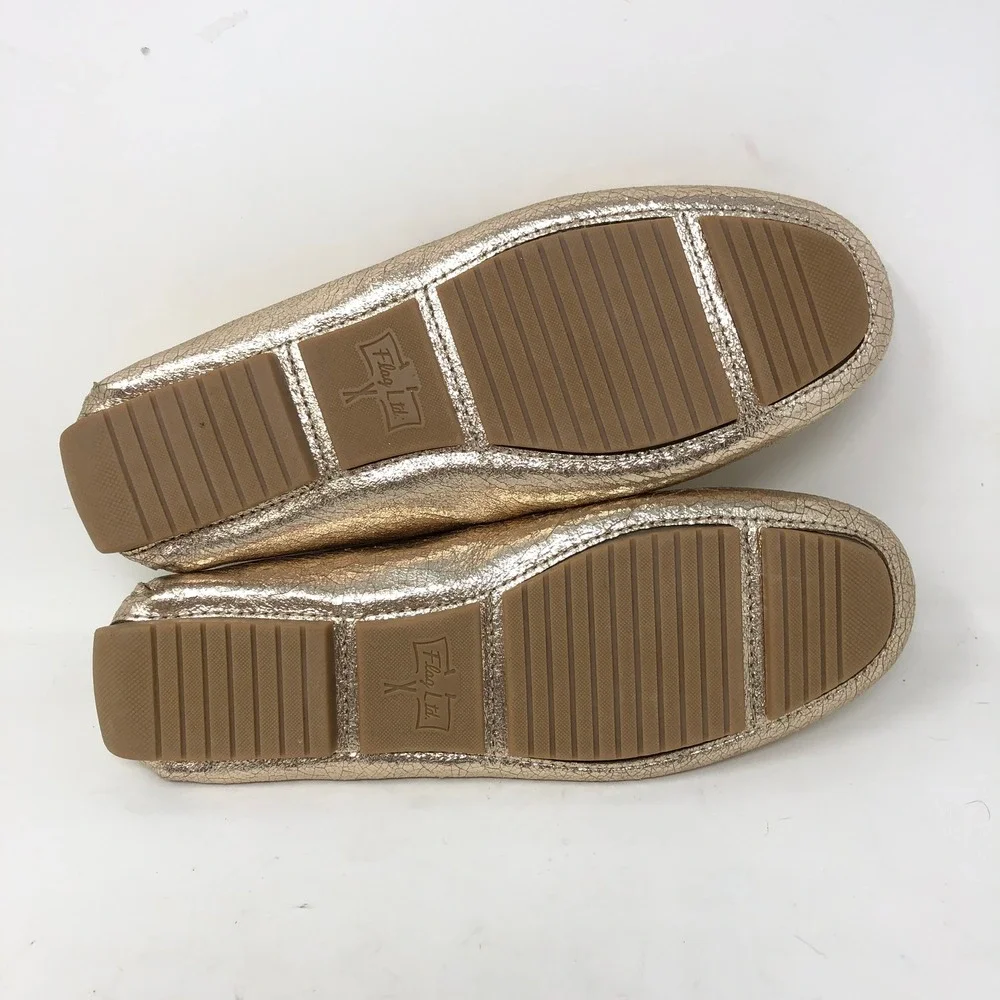 Flag Ltd Womens 6.5 Metallic Gold Leather Penny‎ Loafers Driving Shoe